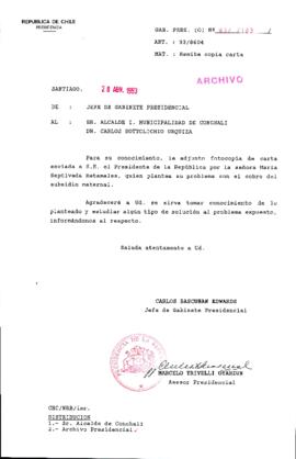 [Oficio  Gab. Pres. Ord. N° 2183 de Jefe de Gabinete Presidencial, remite copia de carta que se indica]