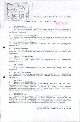[Resumen de cartas al lector en la prensa nacional]