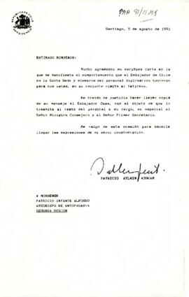[Carta del Presidente Aylwin al Arzobispo de Antofagasta].