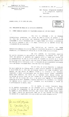 [Carta del Embajador de Chile en Argentina, sobre proceso de integración económica y la integraci...