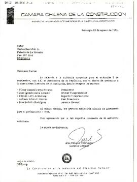 [Carta informativa sobre nómina de la Cámara Chilena de la Construcción para audiencia con S.E. El Presidente de la República]