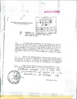 [Carta del Ministerio de relaciones exteriores sobre aniversario de la Cámara Chileno-Alemana de Comercio]