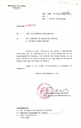 [Carta del Jefe de Gabinete Presidencial a Ministro de Educación, Ricardo Lagos]