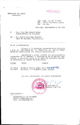 [Se adjunta correspondencia a Subsecretario de Vivienda]