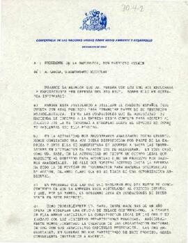 Carta del Subsecretario de Mindeplan, A. García, dirigida al Presidente de la República, Don Patricio Aylwin