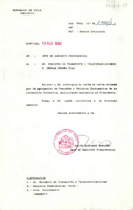 [Se remite carta a Ministro de Transporte y Telecomunicaciones]