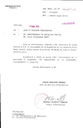 [Oficio Gab. Pres. Ord. N° 6011 de Jefe de Gabinete Presidencial, remite copia de carta que se indica]