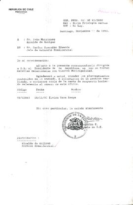 [Oficio Gab. Pres. N° 5800 de Jefe de Gabinete Presidencial, remite copia de carta que se indica]