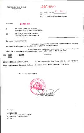 [Se remite fotocopia de correspondencia a Subsecretario de Previsión Social]