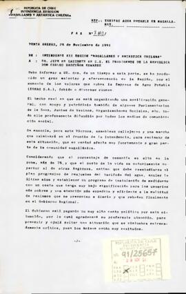 [Carta enviada por Intendente de Magallanes sobre tarifas de agua potable]
