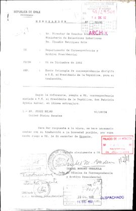 [Memorandum N° 41 de Departamento de Correspondencia y Archivo, envía fotocopia de correspondencia]