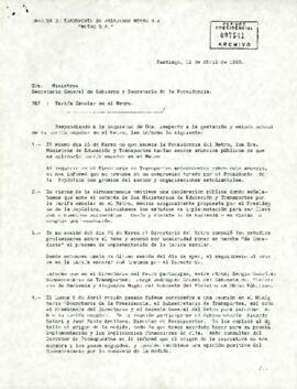 Carta desde Empresa de Transporte de Pasajeros Metro, Metro S.A. dirigida a los Srs. Ministros Secretario General de Gobierno y Secretario de la Presidencia.