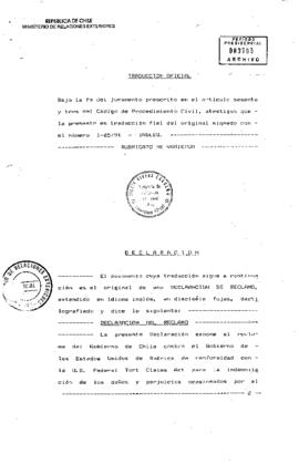 Traducción Oficial [de la Declaración de Reclamo, extendido en idioma inglés ante el Gobierno de Estados Unidos por el Embargo a la fruta chilena a raíz del Caso Uvas]