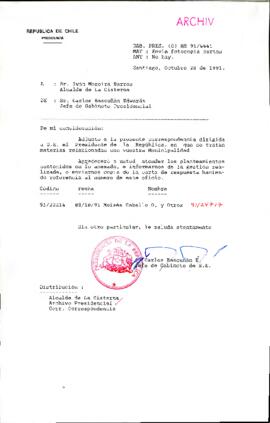 [Oficio del Jefe de Gabinete Presidencial dirigido al Alcalde de La Cisterna, Sr. Iván Moreira Barros]