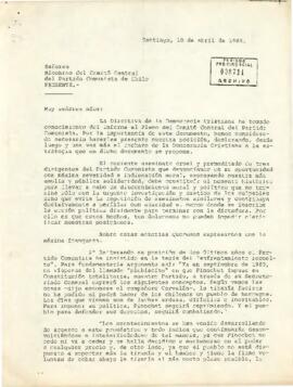 [Carta del Presidente del Presidente del Partido Demócrata Cristiano al Comité Central del Partido Comunista de Chile]