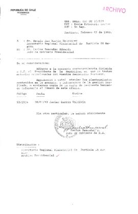 [Oficio  Gab. Pres. Ord. N° 0529  de Jefe de Gabinete Presidencial, remite copia de carta que se indica]