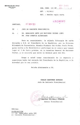 [Oficio  Gab. Pres. Ord. N° 2405 de Jefe de Gabinete Presidencial, remite copia de carta que se indica]
