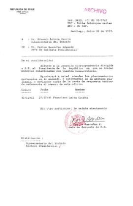 [Oficio Gab. Pres. Ord. N° 3748 de  Jefe de Gabinete Presidencial, remite copia de carta que se indica]