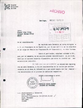 [Carta de respuesta del Gerente de Personal de Correos de Chile ante solicitud de particular]