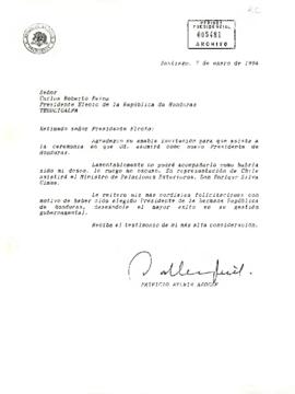 Carta de Patricio Aylwin Azócar, Presidente de la República de Chile, al señor Carlos Roberto Reina, Presidente Electo de la República de Honduras