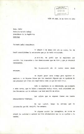 Carta del sr. Manuel Llanos Espejo, dirigida al Exmo. Señor Patricio Aylwin Azocar, Presidente de la República