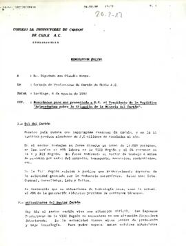 Memorándum #02/90 desde el Consejo de Productores de Carbón de Chile A.G. dirigido al sr. Diputado don Claudio Huepe