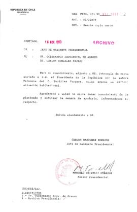 [Oficio Gab. Pres. N° 5933 de Jefe de Gabinete Presidencial, remite copia de carta que se indica]