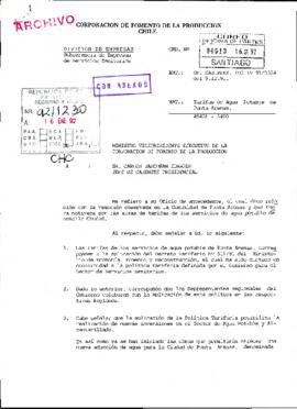 [Carta del Vicepresidente Ejecutivo de CORFO dirigida al Jefe de Gabinete Presidencial, referente a tarifas de Agua Potable de Punta Arenas]