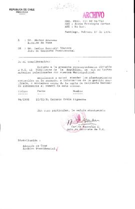 [Oficio Ord. N° 712 de Jefe de Gabinete Presidencial, remite copia de carta que se indica]