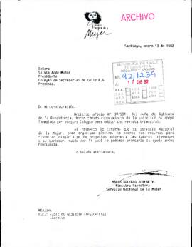 [Carta de respuesta de la Ministra Directora del Servicio Nacional de la Mujer dirigida a la Pres...