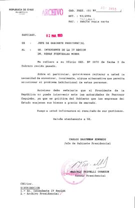 [Oficio  Gab. Pres. Ord. N° 0955 de Jefe de Gabinete Presidencial, remite copia de carta que se indica]