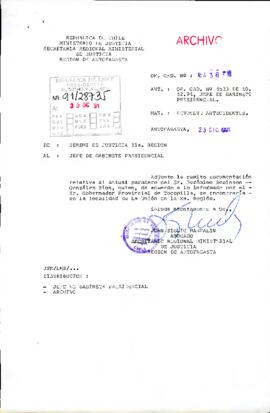 [Carta del SEREMI de Justicia de la Región de Antofagasta dirigido al Jefe de Gabinete Presidencial]