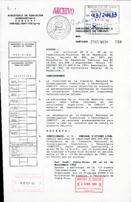 [Copia de Decreto N°730 de Ministerio de Educación, comisional al extranjero a Presidente de CONI...