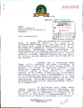 [Carta del Rector de la Universidad Santo Tomás dirigida al Jefe del Gabinete Presidencial]