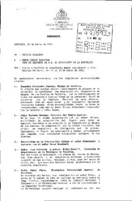 [Carta sobre visita a Valdivia de arquitecto Amaya Irarrázabal y Srta. Cecilia Gallardo]