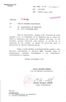 [Oficio  Gab. Pres. Ord. N° 3031 de  Jefe de Gabinete Presidencial, remite copia de carta que se indica]