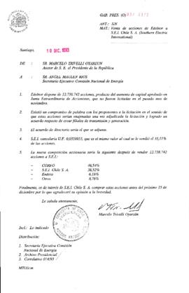 [Oficio Gab. Pres. Ord. N° 6372 de Asesor Presidente de la República, venta de acciones de Edelnor]