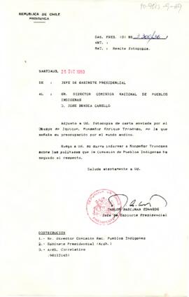[Carta del Jefe de Gabinete Presidencial a Director de Comisión Nacional de Pueblos Indígenas, José Bengoa]