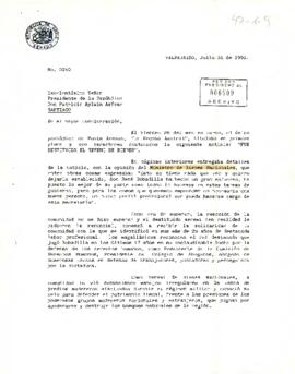 [Correspondencia de José Ruiz a S.E. Presidente de la República, Patricio Aylwin Azócar]