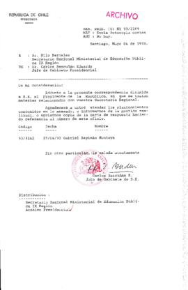 [Oficio Gab. Pres. Ord. N° 2289 de  Jefe de Gabinete Presidencial, remite copia de carta que se indica]