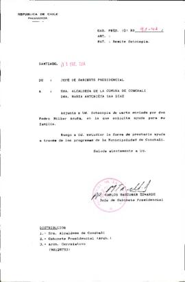 [Remite fotocopia de carta que se indica a Alcaldesa de Conchalí]