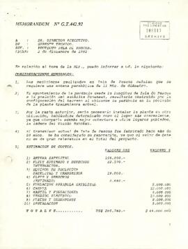 Memorándum Nº G.T.442.92 Dirigido al sr. Director Ejecutivo de Televisión Nacional de Chile, de parte del sr. Jaime Sancho M., Gerente Técnico