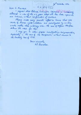 [Carta dirigida al Presidente Patricio Aylwin, referente al caso de Belinda Zubicueta]