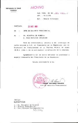 [Oficio del Jefe de Gabinete Presidencial dirigido al Ministro de Minería]