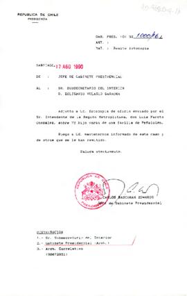 [Carta de Jefe de Gabinete a Subsecretario del Interior remitiendo Oficio sobre 7º hijo de una familia de Peñalolén]