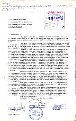 [Carta de asociación de orfebres de Chile sobre exportación de lapislazuli]