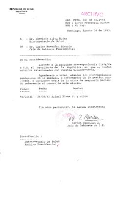 [Oficio  Gab. Pres. Ord. N° 3993 de Jefe de Gabinete Presidencial, remite copia de carta que se indica]