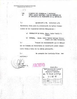 [Director de Ceremonial y Protocolo, solicita fecha para presentación de cartas credenciales de embajadores]