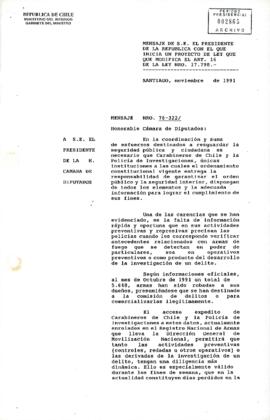Mensaje de S.E. el Presidente de la República con el que inicia un Proyecto de Ley que modifica el art. 16 de la ley no. 17.798