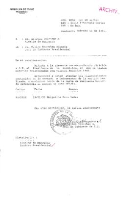 [Oficio  Gab. Pres. Ord. N° 0531  de Jefe de Gabinete Presidencial, remite copia de carta que se indica]